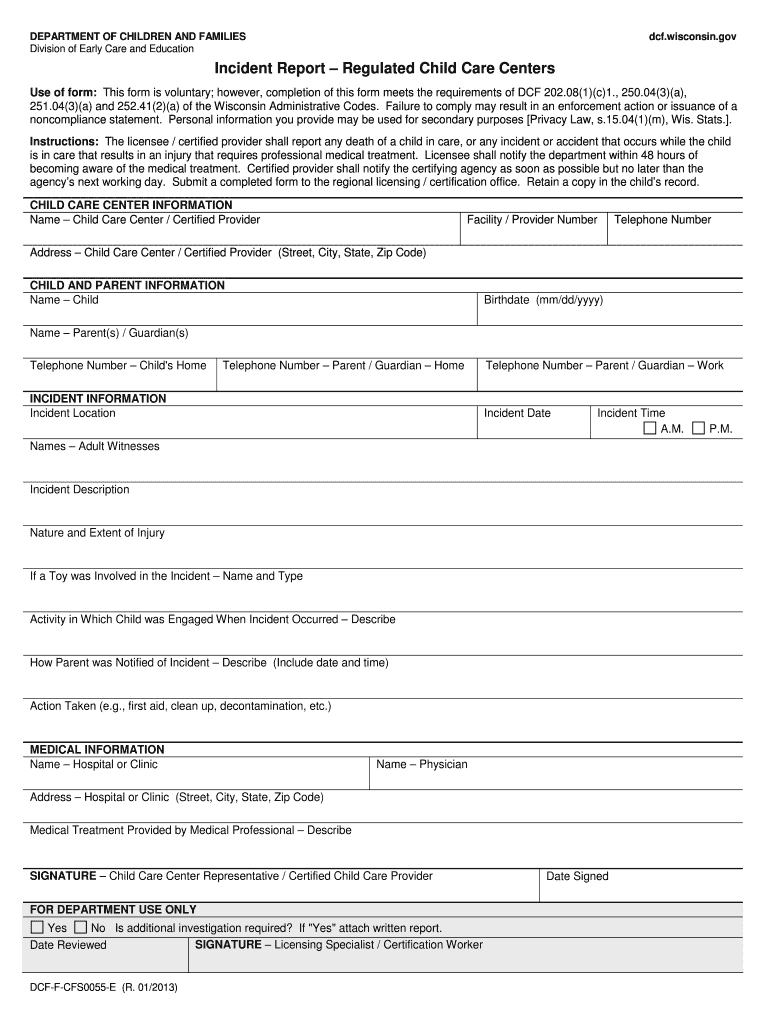 Incident Report Daycare Template 2020 2022 Fill And Sign Printable 