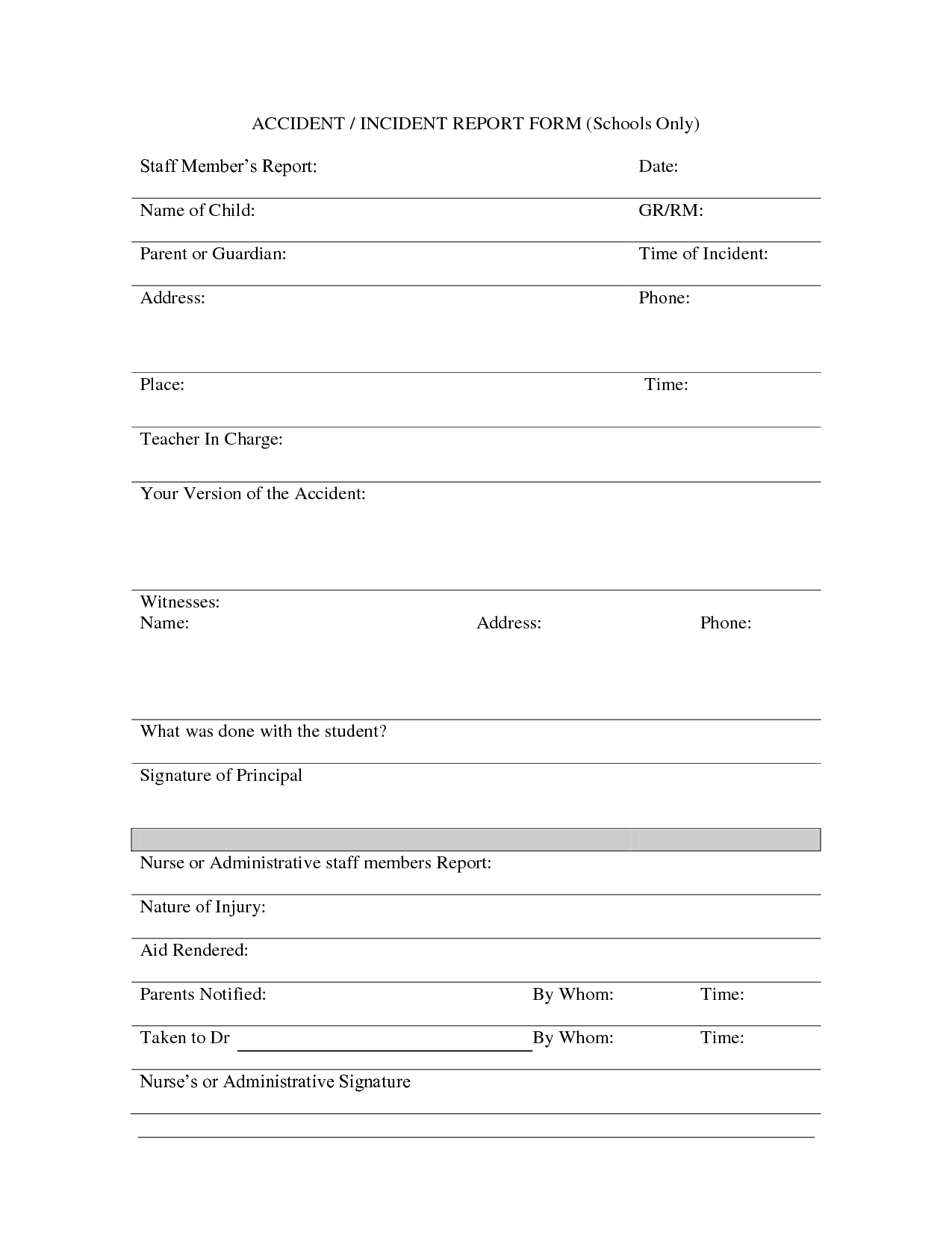 Incident Report Form Template Qld