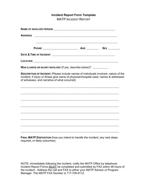 Incident Report Form Template