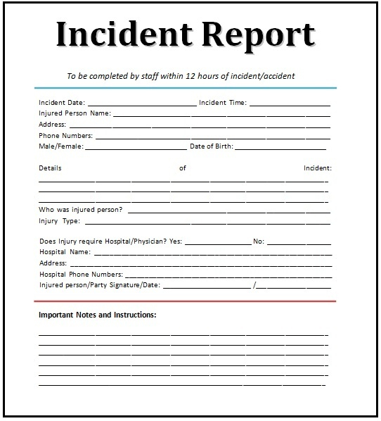 Incident Reports Free Report Templates