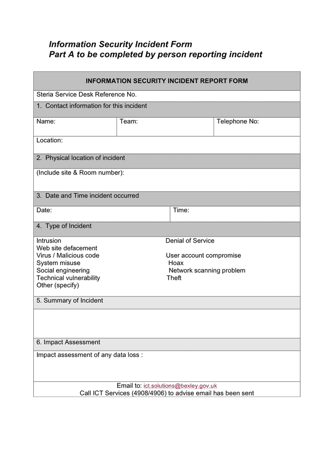 Information Security Incident Form In Word And Pdf Formats