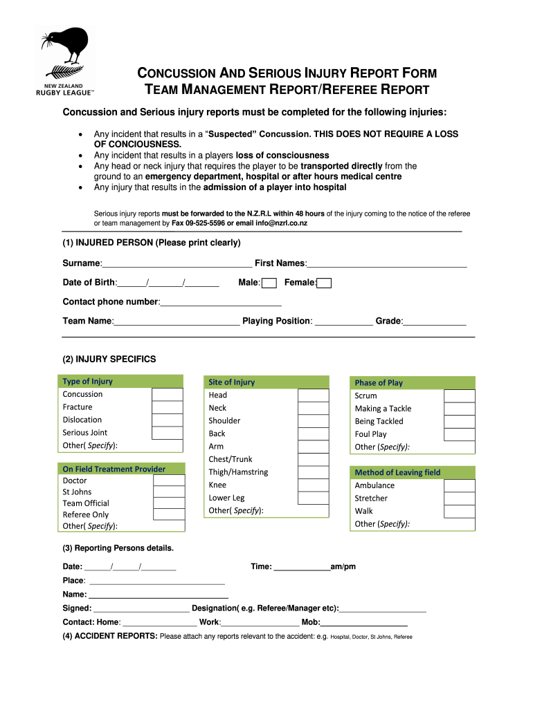 Injury Report Form Fill Online Printable Fillable Blank PdfFiller