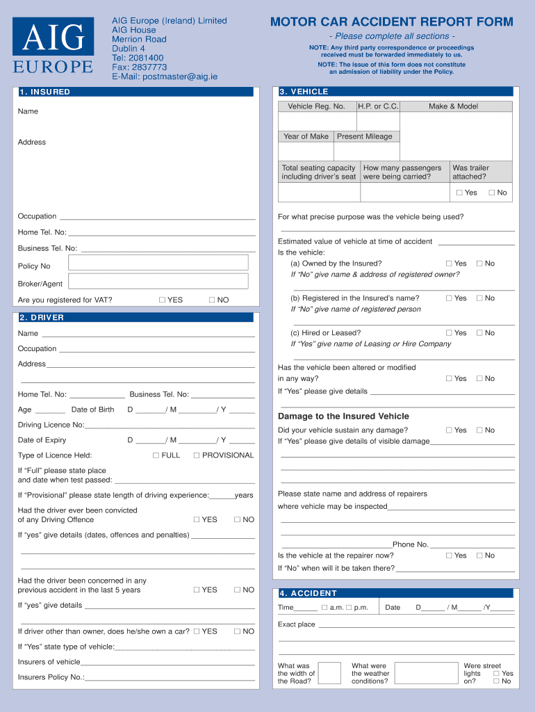 Ireland Car Accident Report Form Fill Online Printable Fillable 