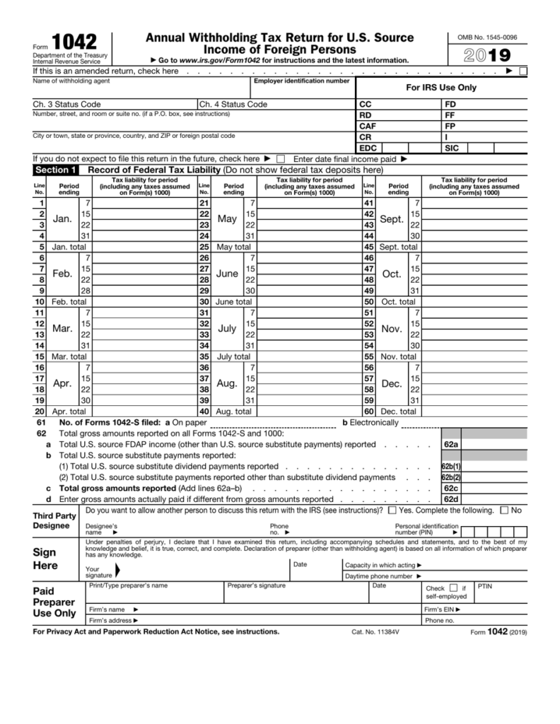 IRS Form 1042 Download Fillable PDF Or Fill Online Annual Withholding 