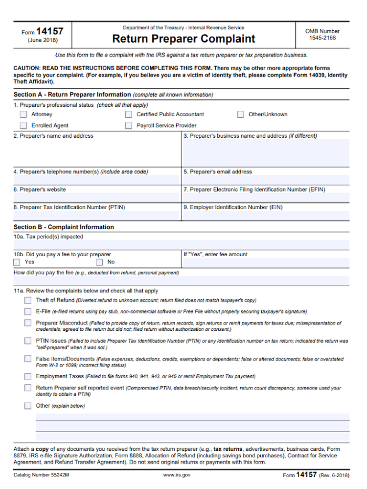 IRS Form 14157 Reporting Tax Preparer Misconduct