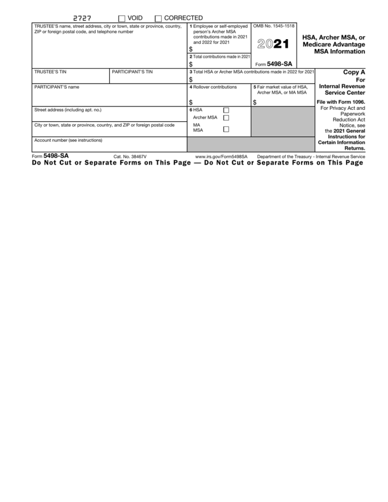 IRS Form 5498 SA Download Fillable PDF Or Fill Online Hsa Archer Msa 