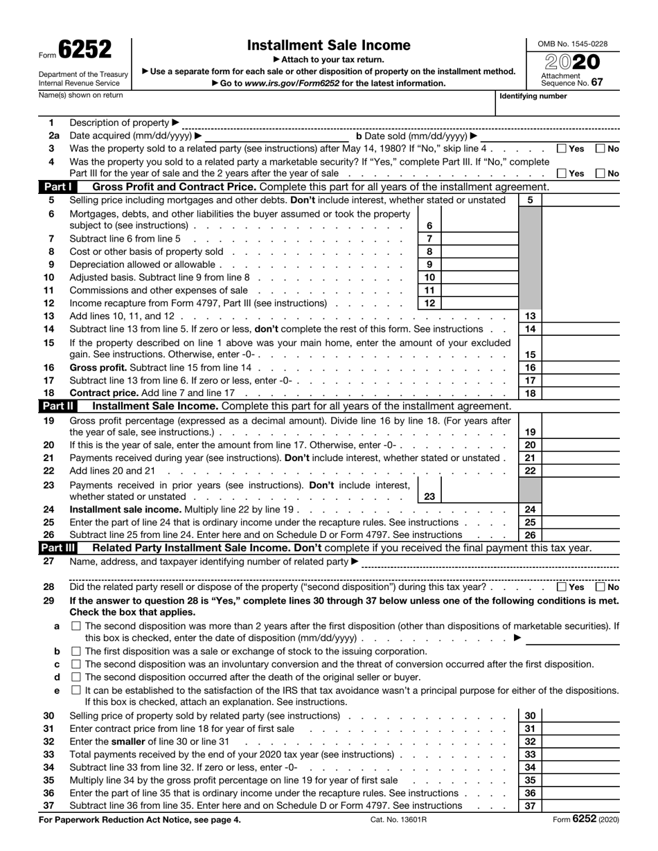 IRS Form 6252 Download Fillable PDF Or Fill Online Installment Sale