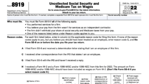 IRS Form 8919 Uncollected Social Security Medicare Taxes