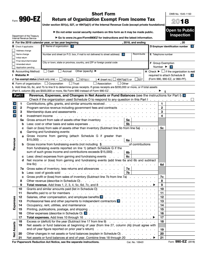 IRS Form 990 EZ 2018 2019 Printable Fillable Sample In PDF