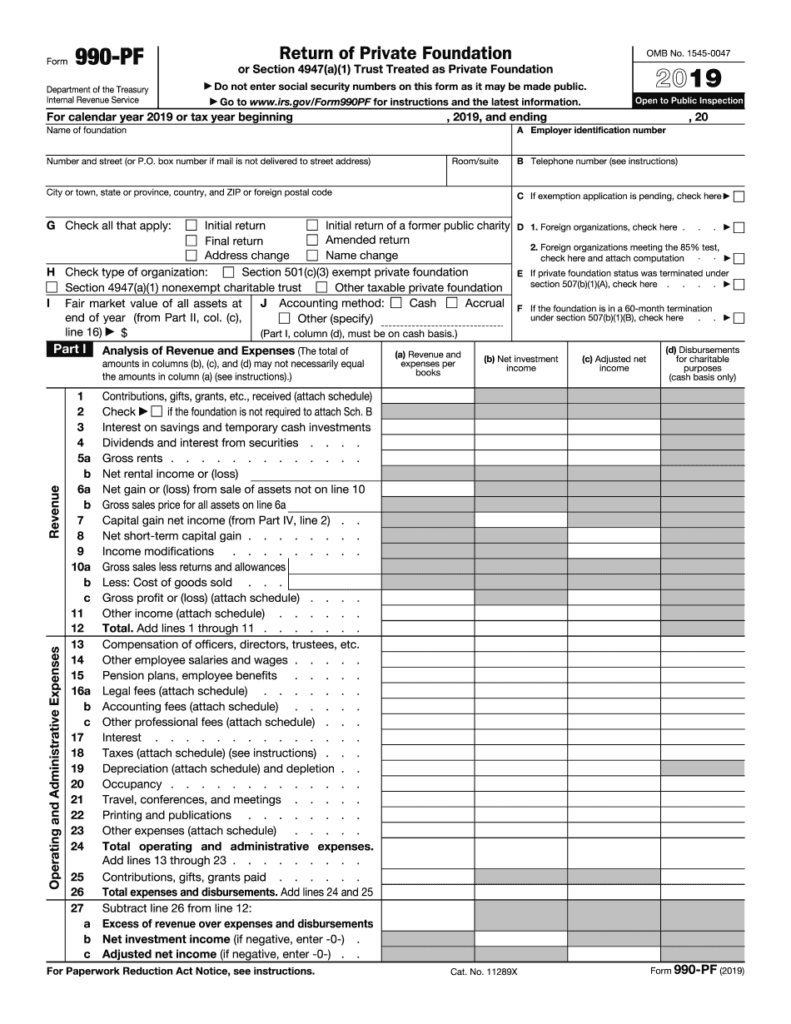 IRS Form 990 PF 2019 Printable Fillable Sample In PDF