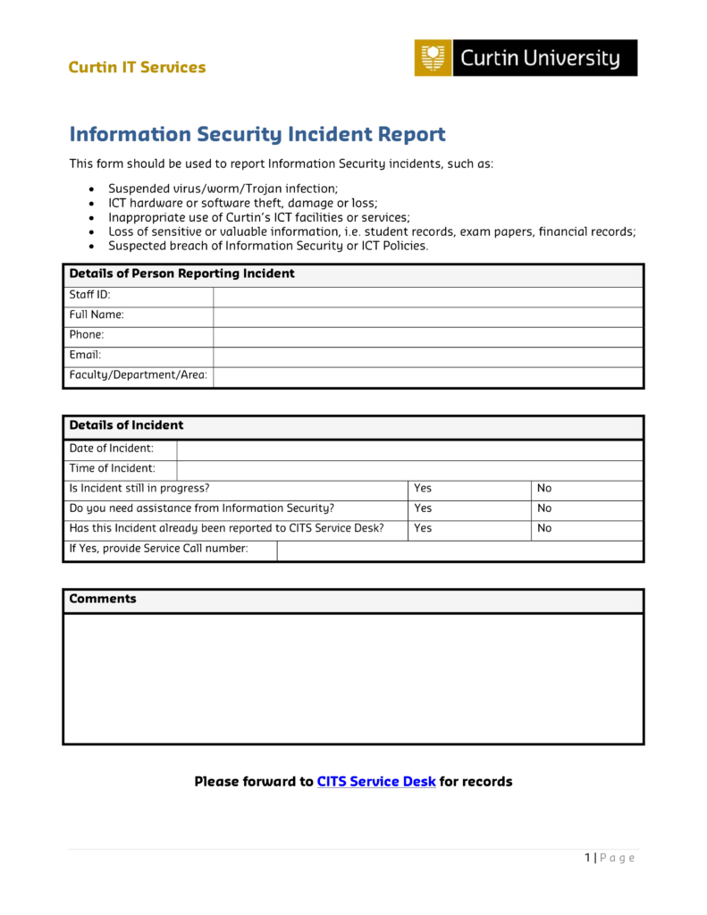 IT Services Security Incident Report Templates At 