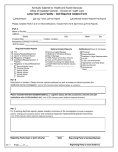 Kentucky Long Term Care Facility Self reported Incident Form Download