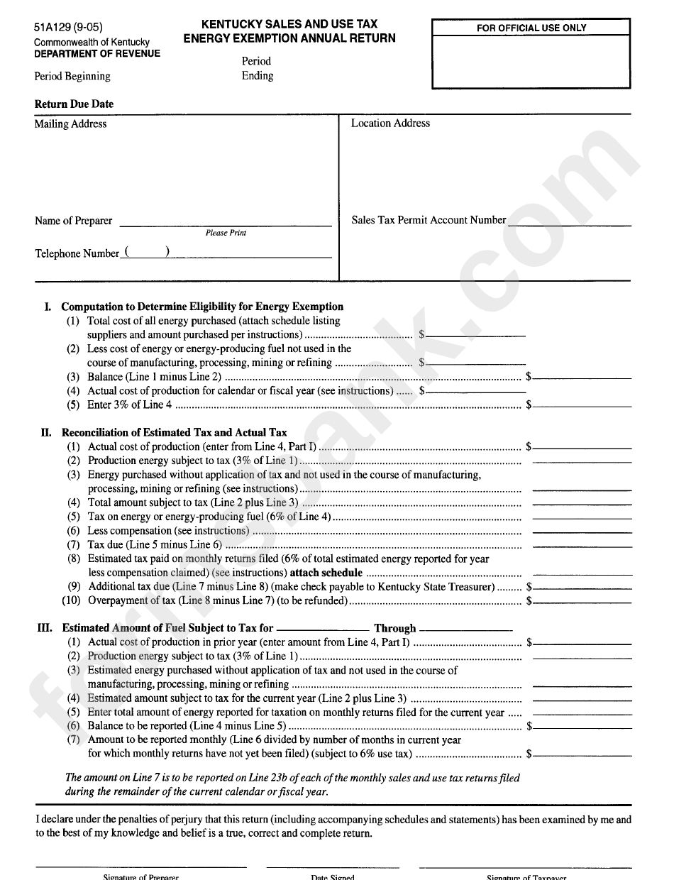 Kentucky Sales And Use Tax Energy Exemption Annual Return Form 