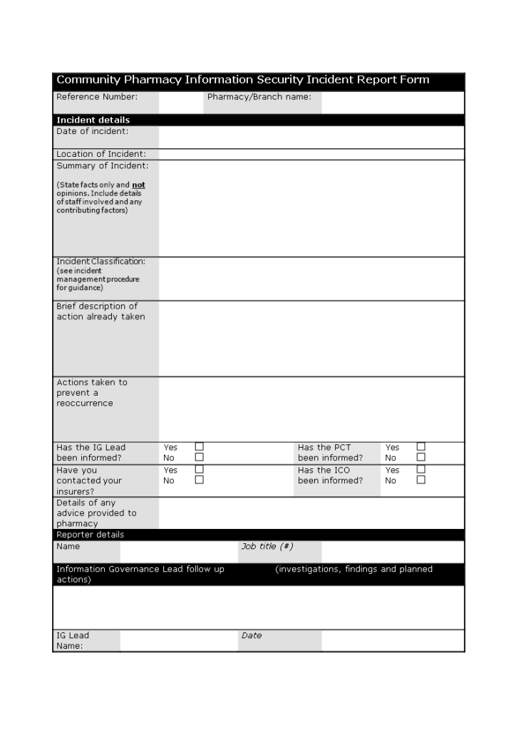 Kostenloses Information Security Incident Report Template