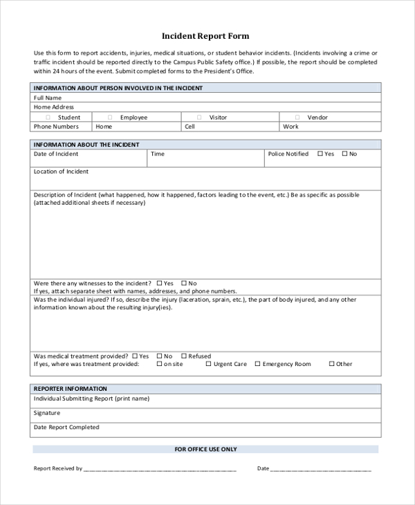 Legal Structure Incident Report Form Wa