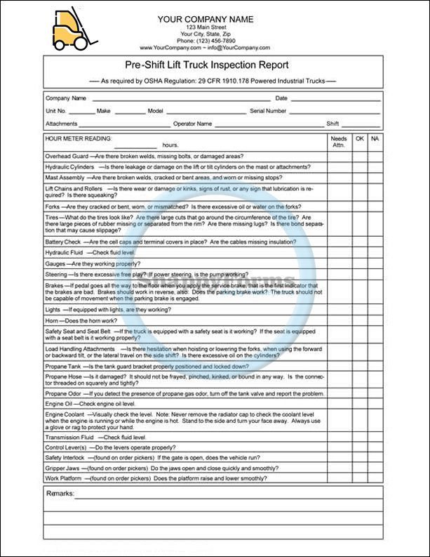 Lift Truck Or Forklift Inspection Report Lifted Trucks Forklift Trucks