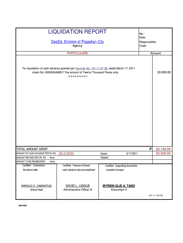 Liquidation Report Fill And Sign Printable Template Online US Legal