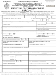 Massachusetts Form 101 First Report Injury ReportForm