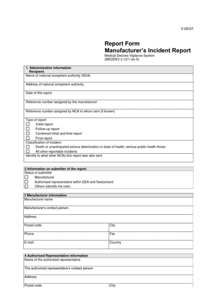 Medical Incident Report Form Template Ideal In Medical Report Form 