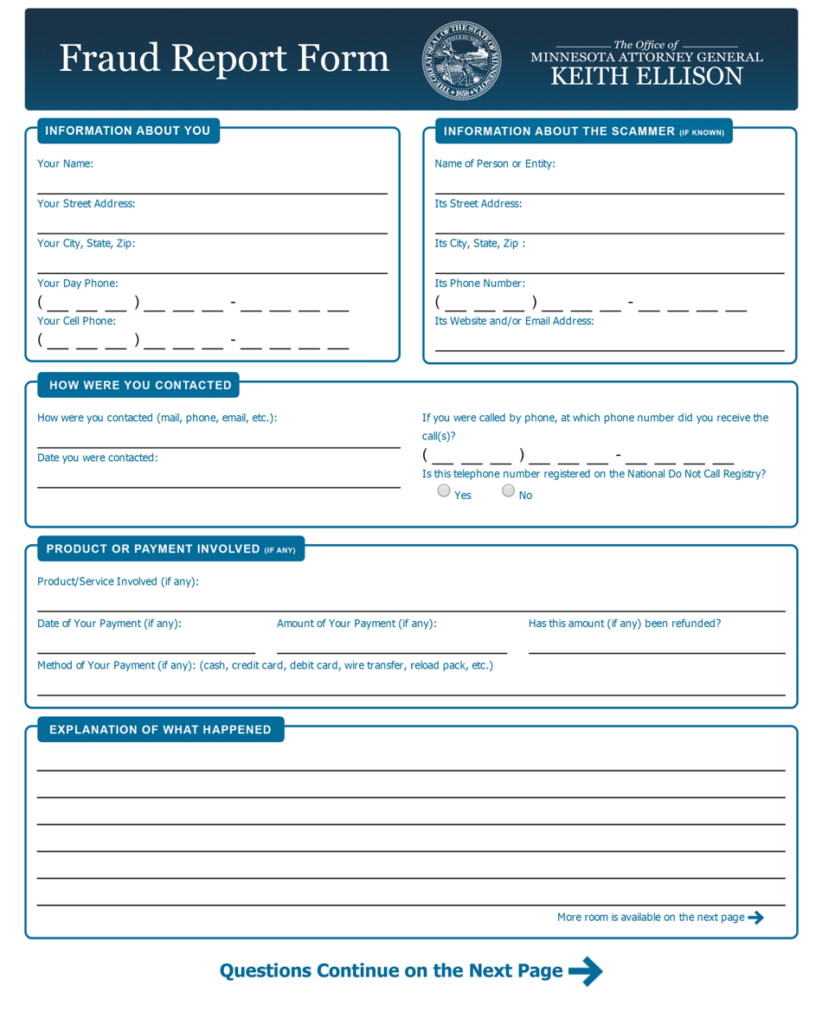 Minnesota Fraud Report Form Download Printable PDF Templateroller