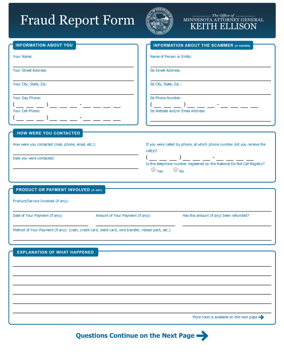 Minnesota Fraud Report Form Download Printable PDF Templateroller