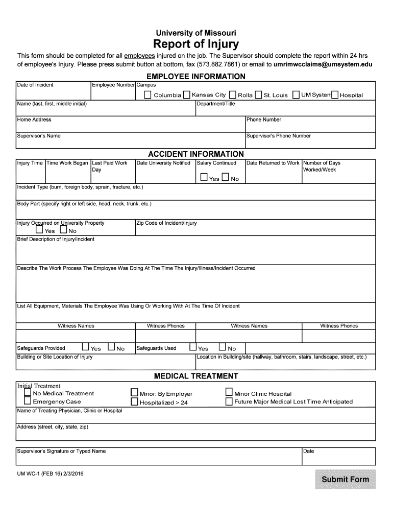 Missouri Report Injury Form Fill Online Printable Fillable Blank