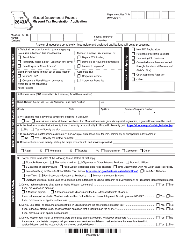Missouri Tax Registration Form Fill Out And Sign Printable PDF 