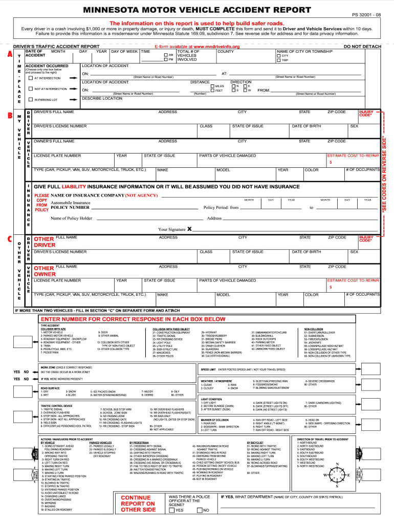 Mn Crash Report Fill Online Printable Fillable Blank Throughout 