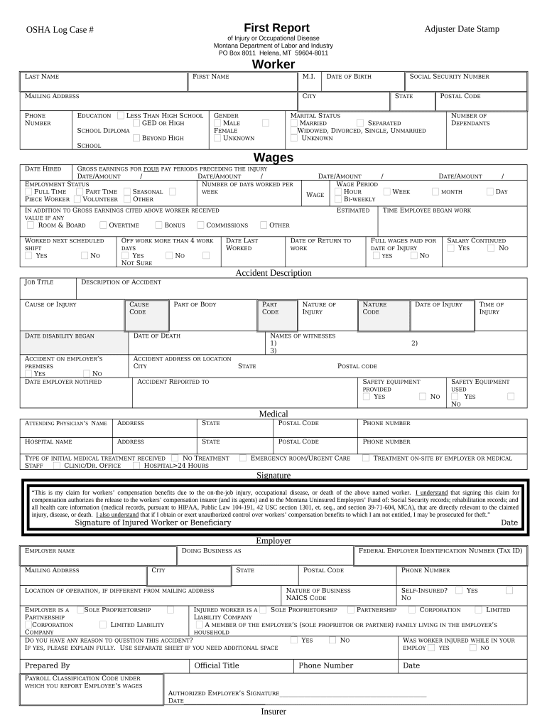 Montana First Report Injury Form Fill Out And Sign Printable PDF 