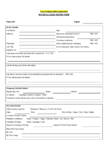 Motor Vehicle Accident Report Form Template