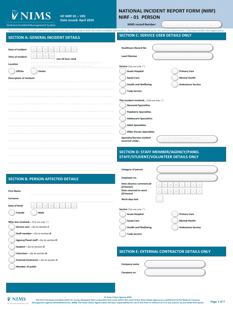 NATIONAL INCIDENT REPORT FORM NIRF Hse Fill Out Sign Online DocHub