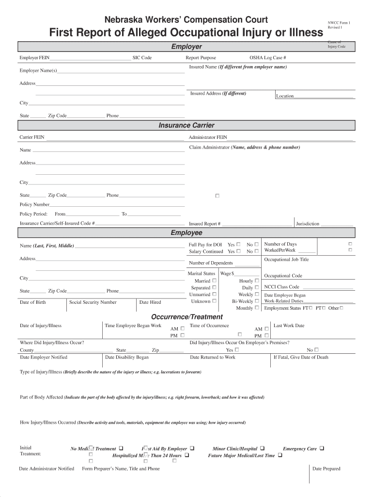 Nebraska First Report Injury Form Fill Out And Sign Printable PDF