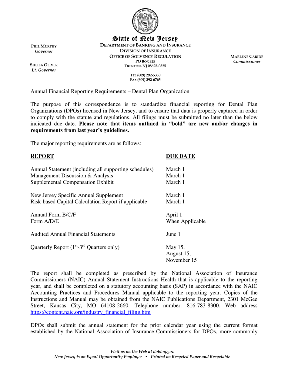 New Jersey Dpo Annual Report Supplement Form Download Fillable PDF 