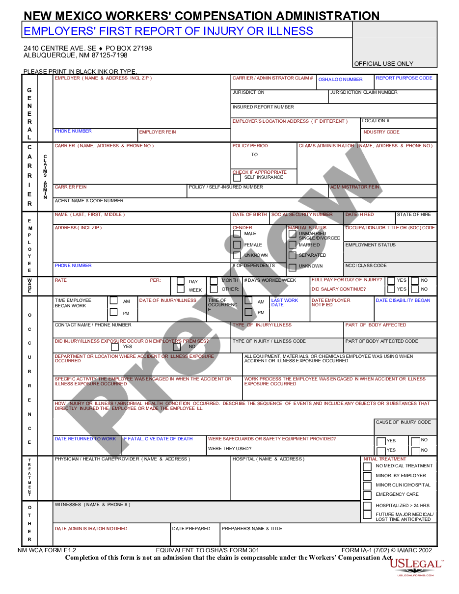 New Mexico Employers First Report Of Injury Or Illness First Report 