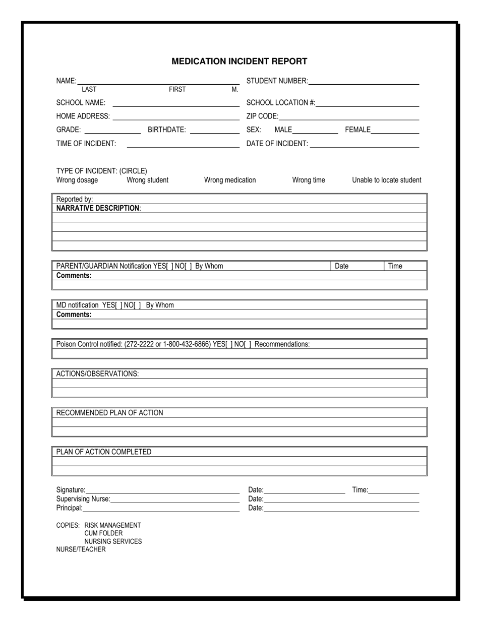 New Mexico Medication Incident Report Download Printable PDF