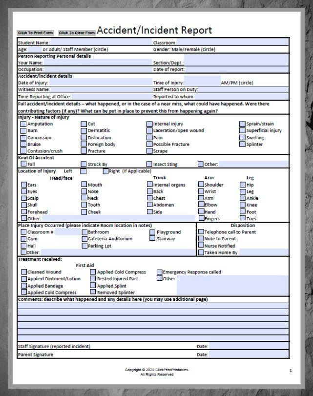 NEW School Accident Incident Report Form Template Editable Etsy 