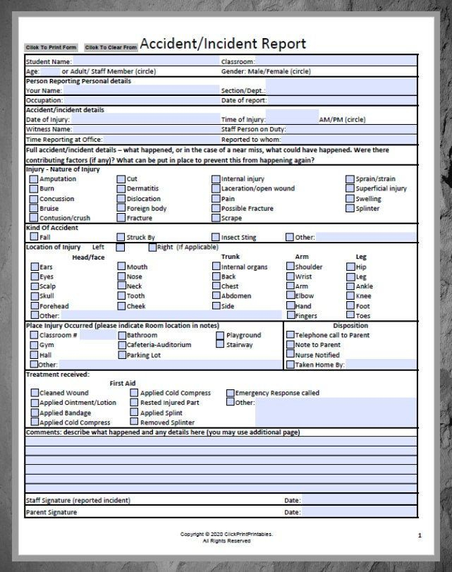 NEW School Accident Incident Report Form Template Editable Etsy