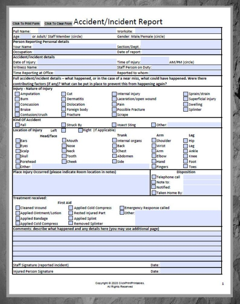 NEW Work Accident Incident Report Form Template Editable Etsy 