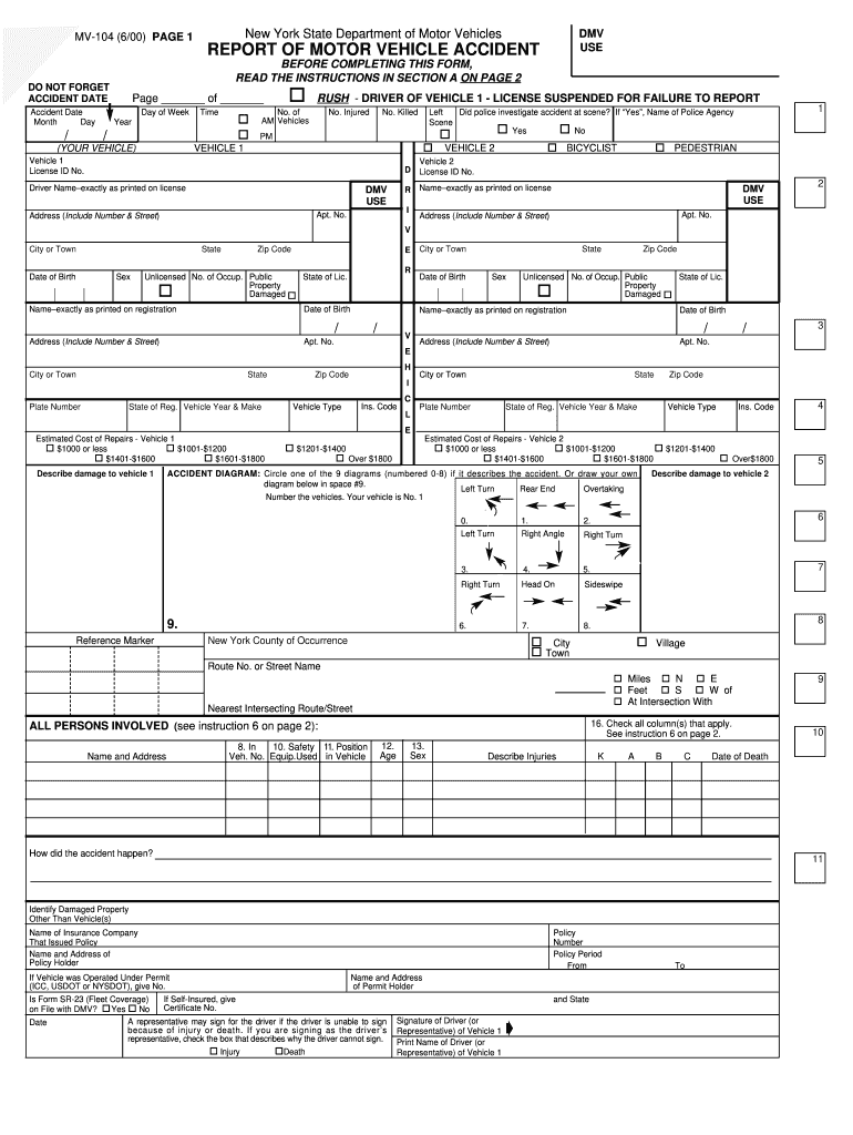 New York State DMV Motor Vehicle Accident Report Form MV 104 DocHub