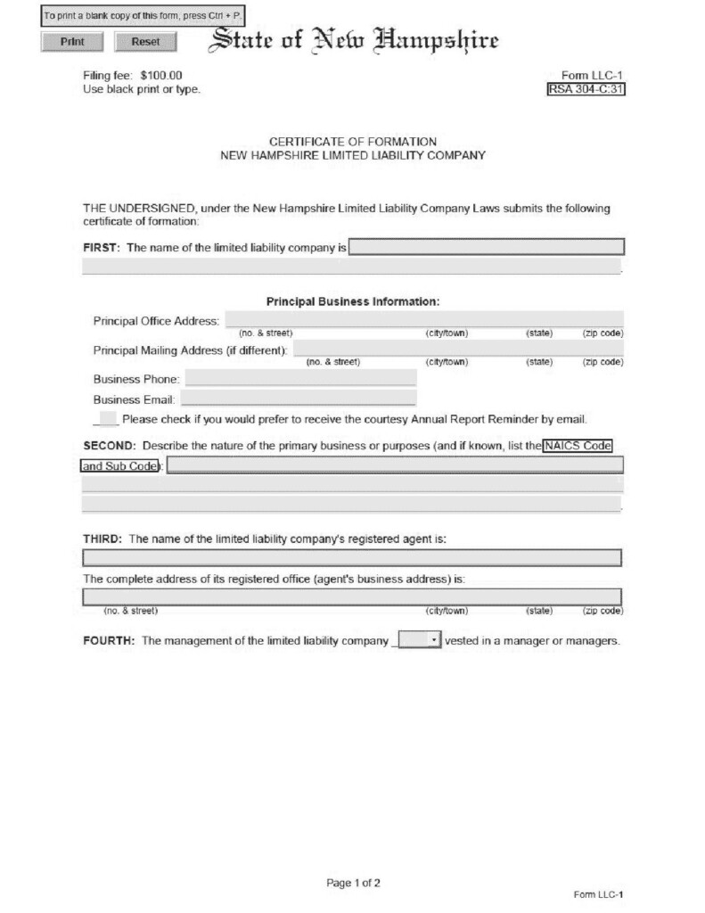 Nh Llc How To Form An Llc In New Hampshire Inside Llc Annual Report 