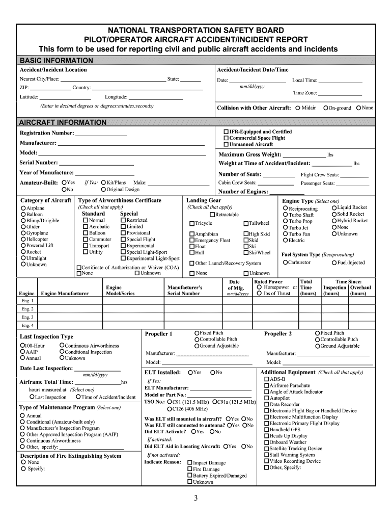 Ntsb Incident Report Fill Online Printable Fillable Blank PdfFiller