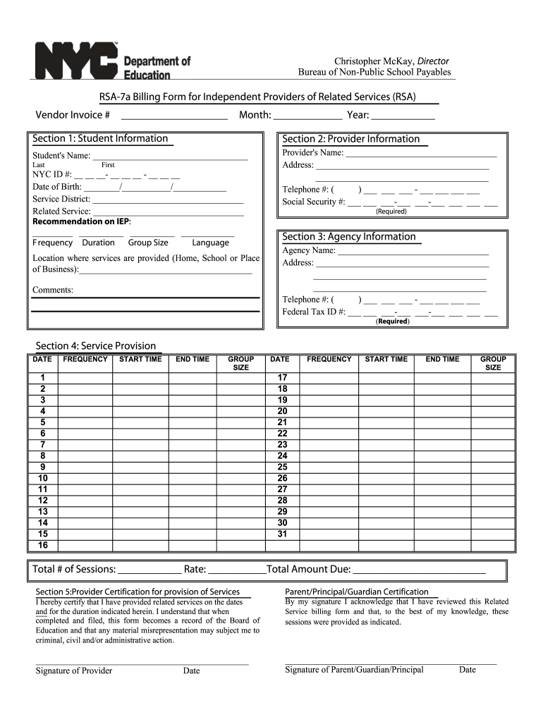 NYC DOE RSA 7a Fill And Sign Printable Template Online US Legal Forms
