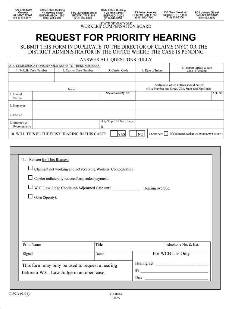 NYS Workers Compensation Board An Albany New York Form Fill Out And 