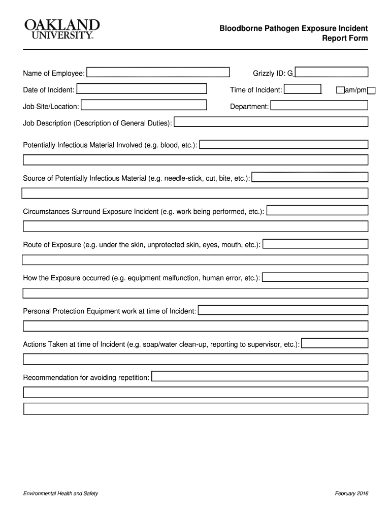 Oakland Bloodborne Pathogen Template Fill Online Printable Fillable 