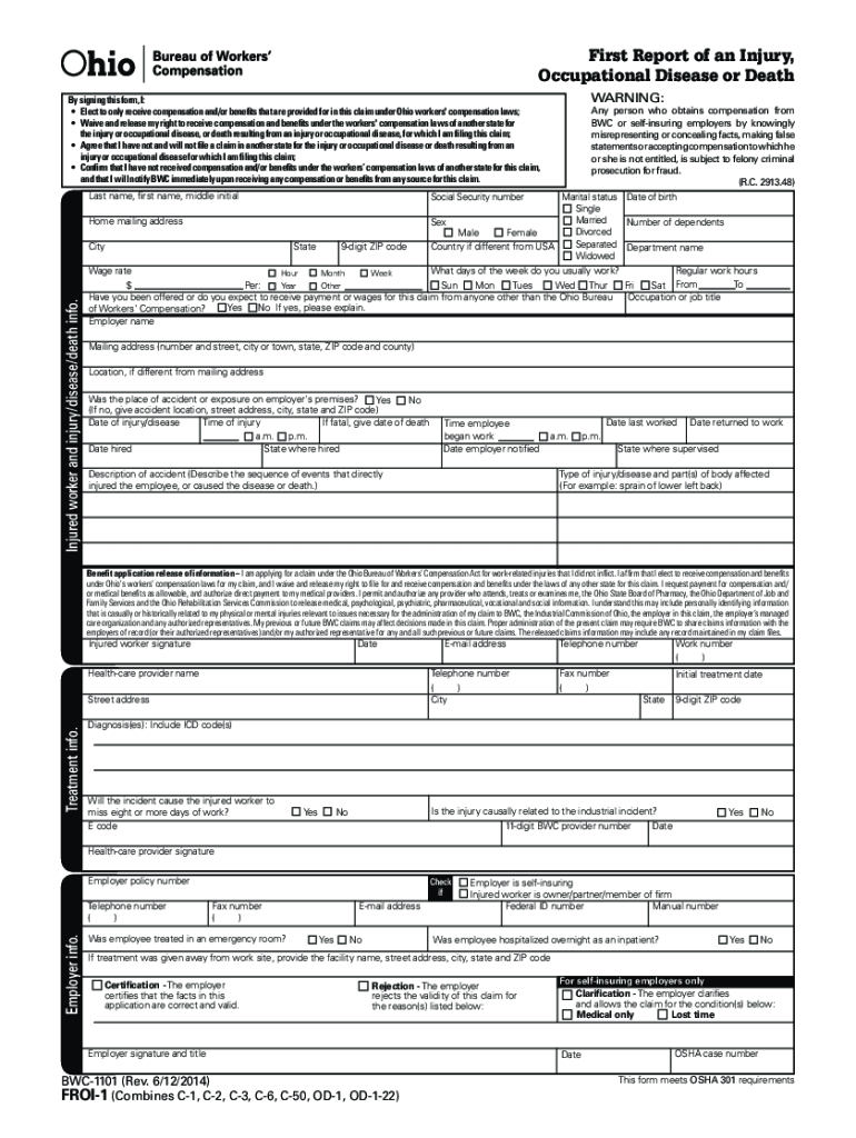 Ohio Bwc First Report Of Injury Form Fill Out And Sign Printable PDF 