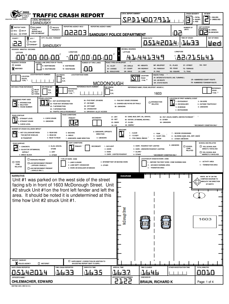 Ohio Traffic Accident Report Form Fill Out And Sign Printable PDF 