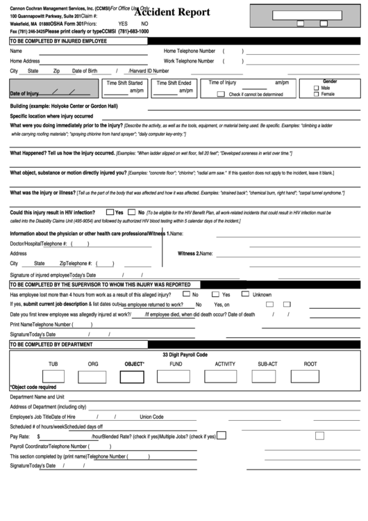 Osha 301 Form Printable Printable Forms Free Online