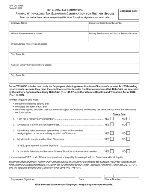 OTC Form OW 9 MSE Download Fillable PDF Or Fill Online Annual 