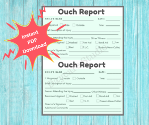 Ouch Report Daycare Printable Child Incident Report Preschool