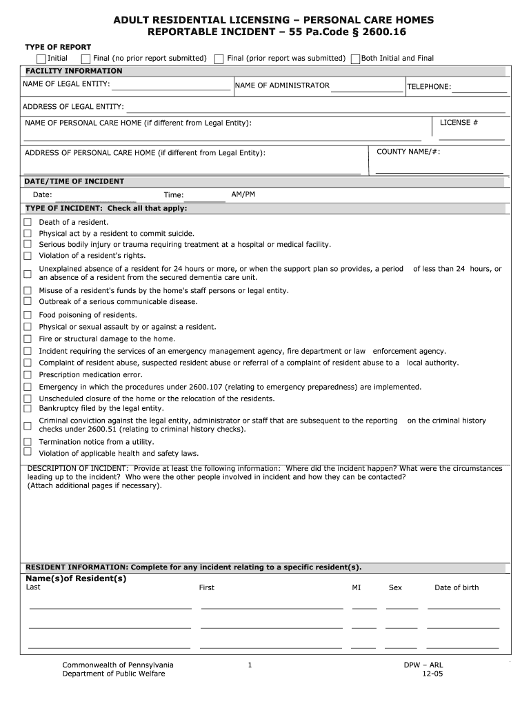 Pa Personal Care Home Forms Fill Online Printable Fillable Blank 